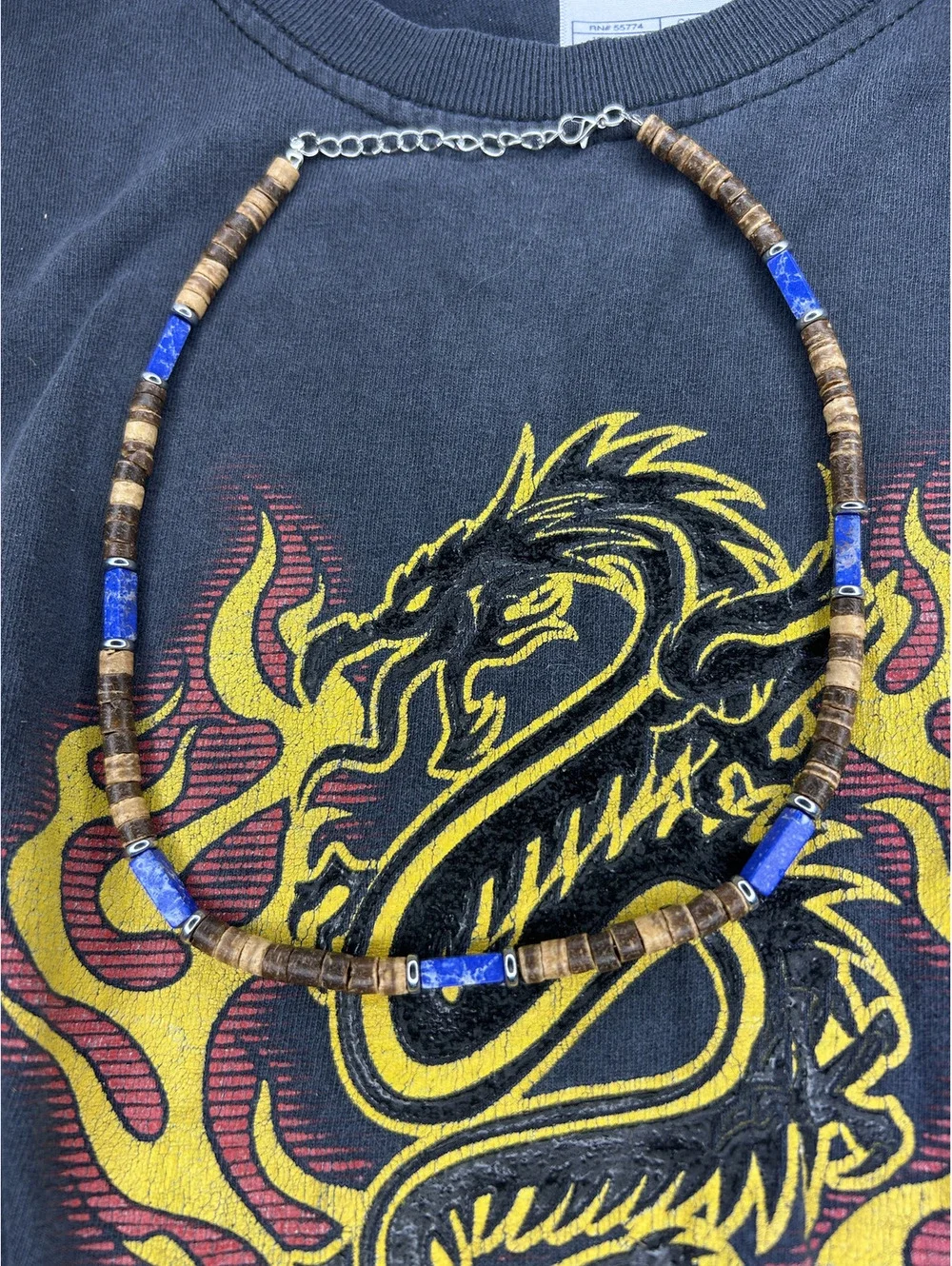 Handmade Beaded Necklace with Blue and Brown Accents N-13